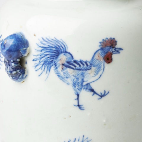 古玩陶瓷清晚期 青花釉里紅雙耳尊真品鑒賞圖