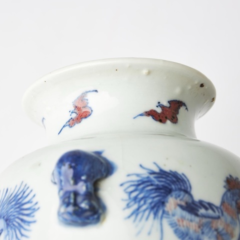 古玩陶瓷清晚期 青花釉里紅雙耳尊真品鑒賞圖