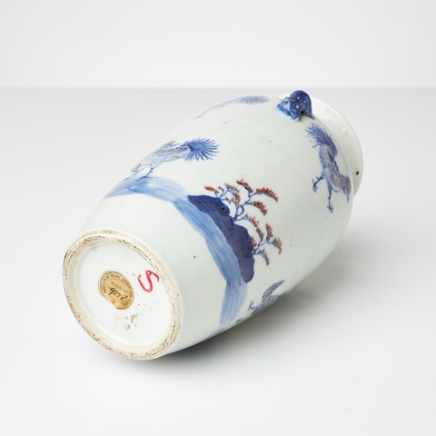 古玩陶瓷清晚期 青花釉里紅雙耳尊真品鑒賞圖