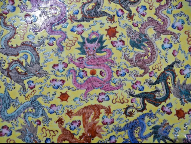 古玩陶瓷民國 粉彩龍紋盤真品鑒賞圖