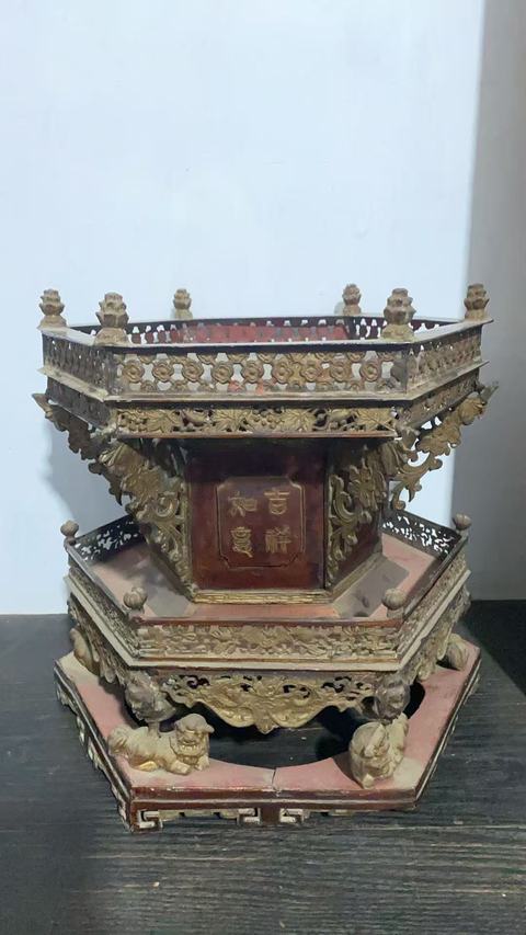 古玩雜項古代祭祀鏤空花鳥詩文薦盒真品鑒賞圖