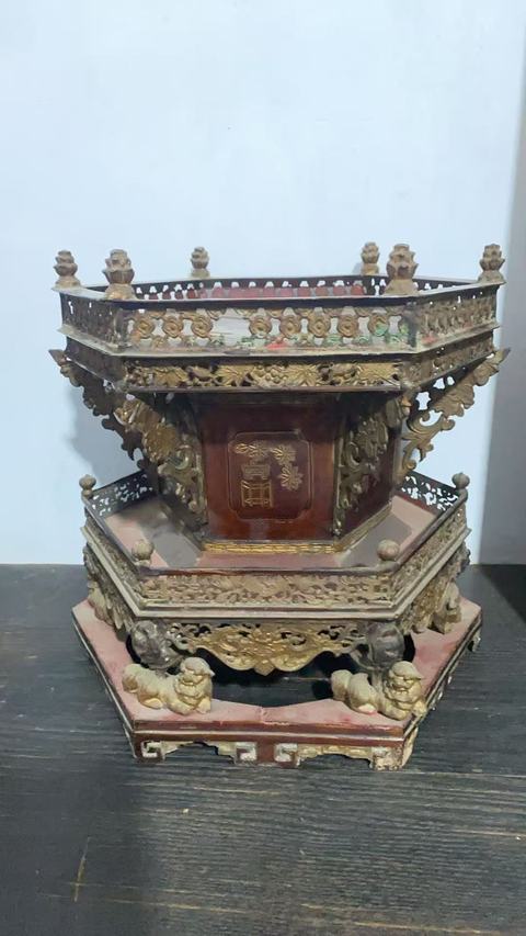 古玩雜項古代祭祀鏤空花鳥詩文薦盒真品鑒賞圖