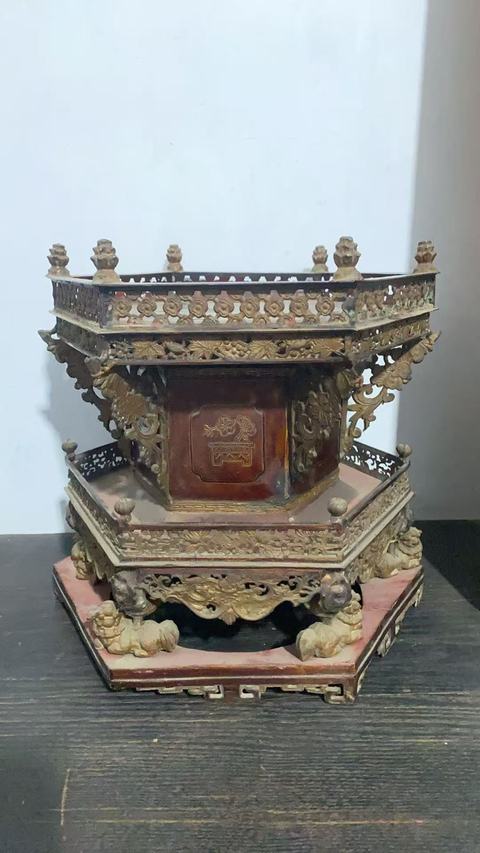 古玩雜項古代祭祀鏤空花鳥詩文薦盒真品鑒賞圖