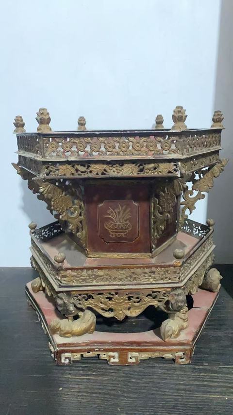 古玩雜項古代祭祀鏤空花鳥詩文薦盒真品鑒賞圖