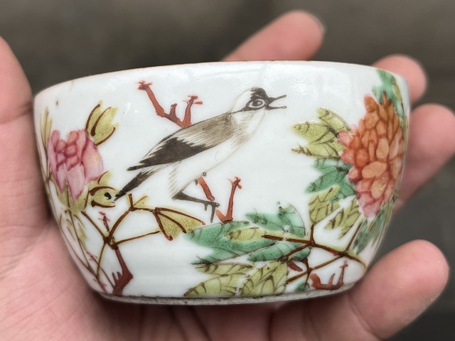 古玩陶瓷宣統淺絳彩花鳥紋蓋缸真品鑒賞圖