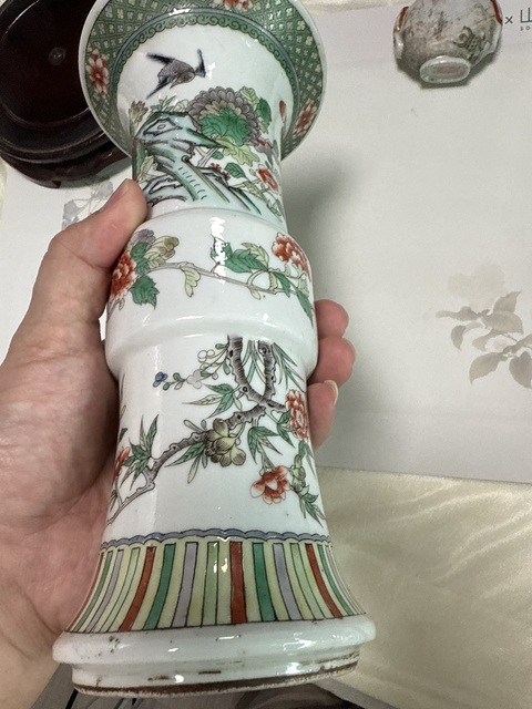古玩陶瓷五彩花鳥紋花觚真品鑒賞圖
