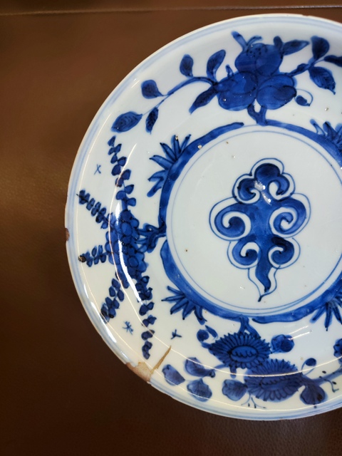 古玩陶瓷明崇禎如意云紋青花盤拍賣，當前價格750元