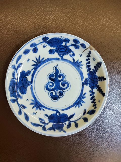 古玩陶瓷明崇禎如意云紋青花盤拍賣，當前價格750元