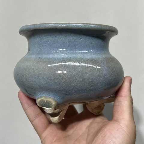 古玩陶瓷鈞窯天藍釉香爐真品鑒賞圖