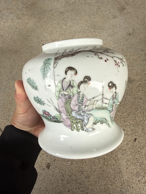 古玩陶瓷民國粉彩桃花美女將軍罐真品鑒賞圖