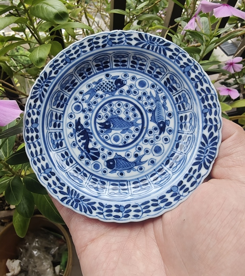 古玩陶瓷光緒青花魚藻紋盤真品鑒賞圖