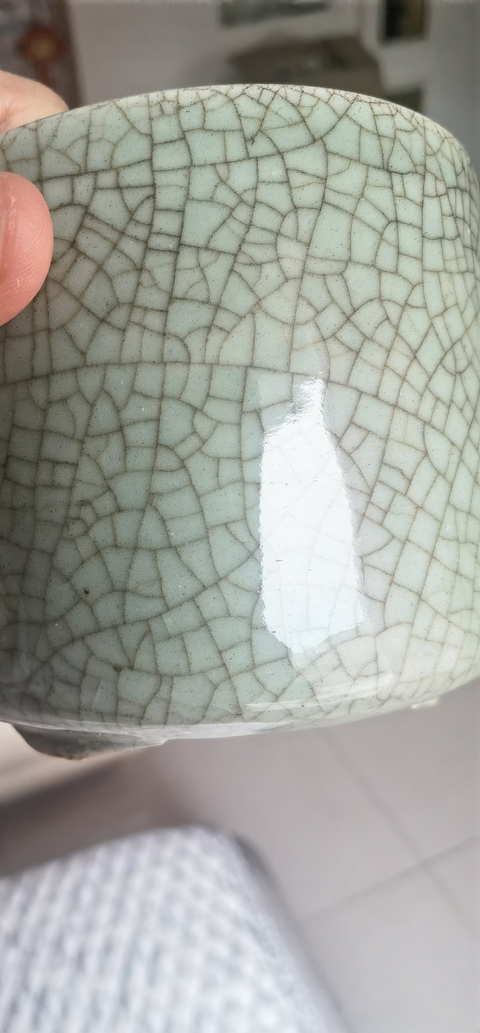 古玩陶瓷哥釉開片三足爐真品鑒賞圖