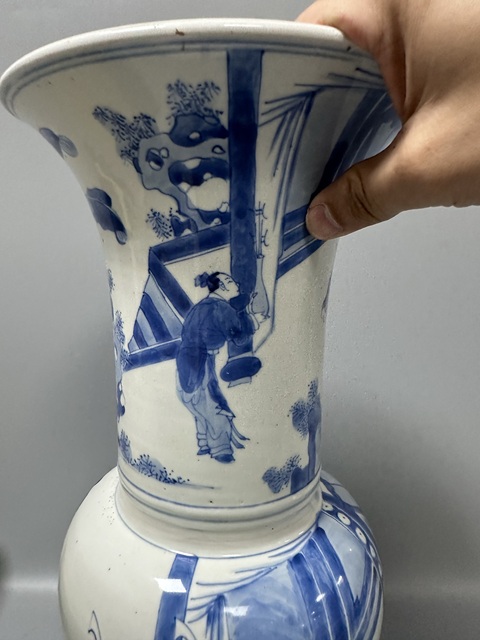 古玩陶瓷清康熙青花人物故事圖鳳尾尊真品鑒賞圖