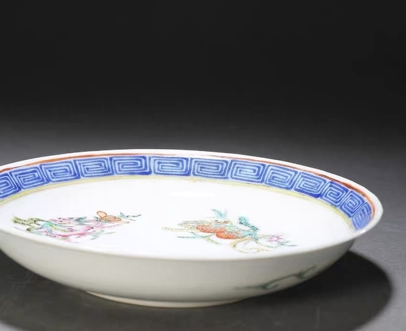 古玩陶瓷清光緒 粉彩福壽龍紋盤真品鑒賞圖