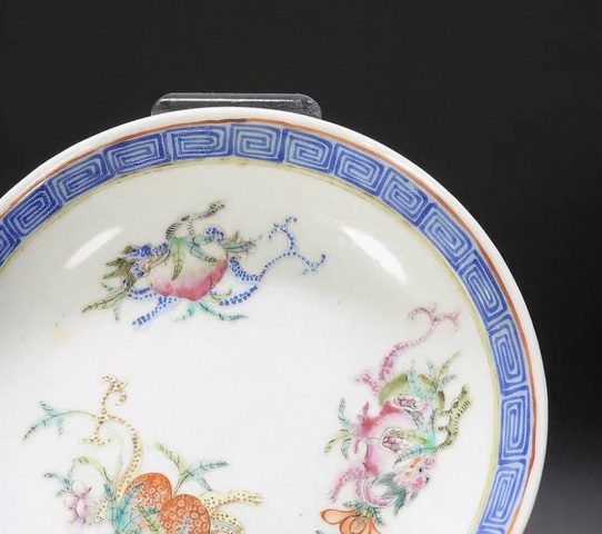古玩陶瓷清光緒 粉彩福壽龍紋盤真品鑒賞圖
