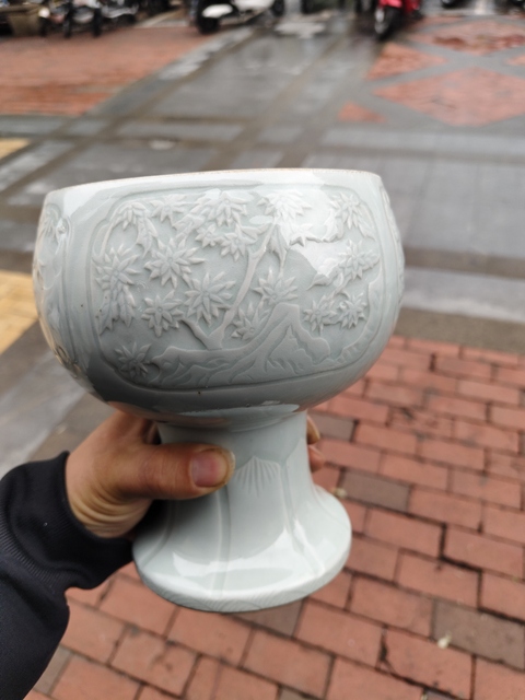 古玩陶瓷青白釉刻花瓷豆真品鑒賞圖