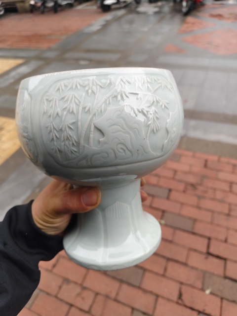 古玩陶瓷青白釉刻花瓷豆真品鑒賞圖