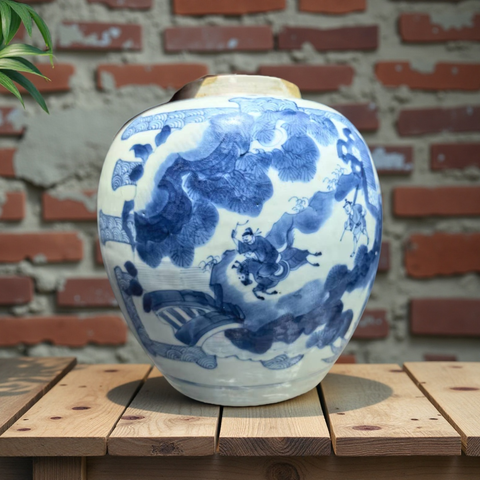 古玩陶瓷清康熙青花山水人物罐拍賣，當前價格32000元