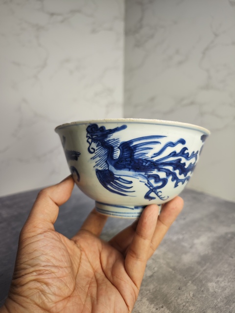 古玩陶瓷鳳紋青花碗拍賣，當前價格980元