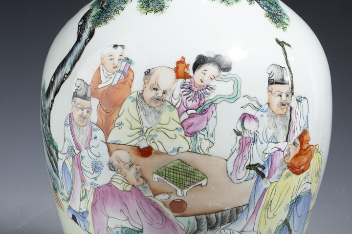 古玩陶瓷民國·粉彩八仙人物故事紋賞瓶真品鑒賞圖