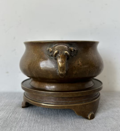 古玩銅器銅象耳爐真品鑒賞圖