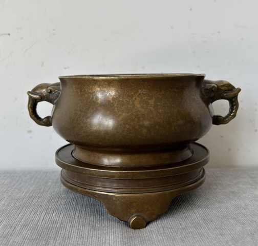 古玩銅器銅象耳爐真品鑒賞圖