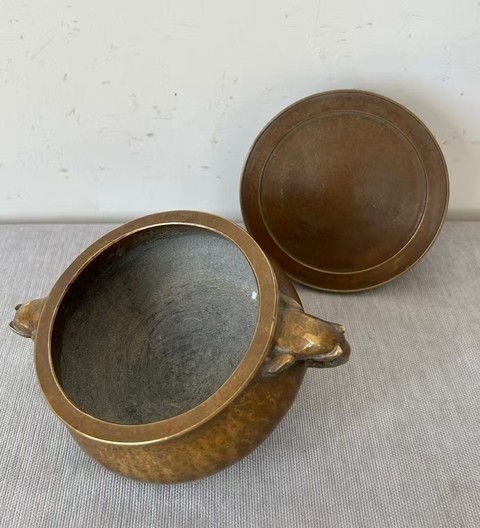 古玩銅器銅象耳爐真品鑒賞圖