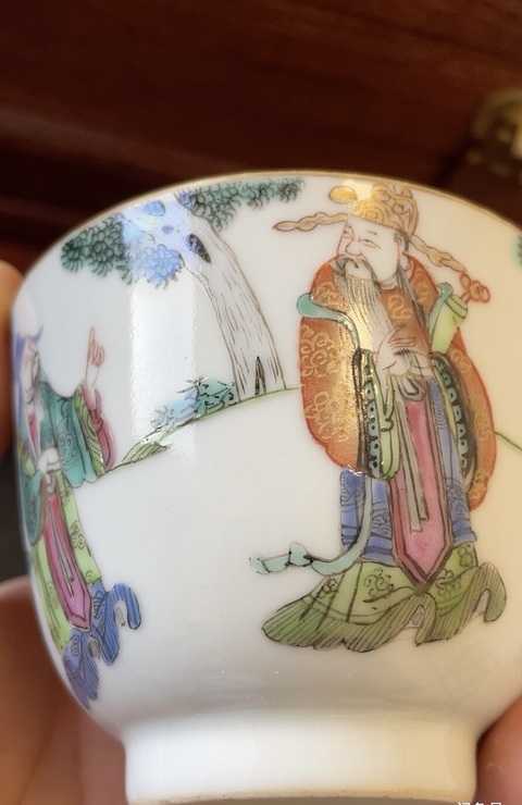 古玩陶瓷三星高照圖粉彩杯杯真品鑒賞圖