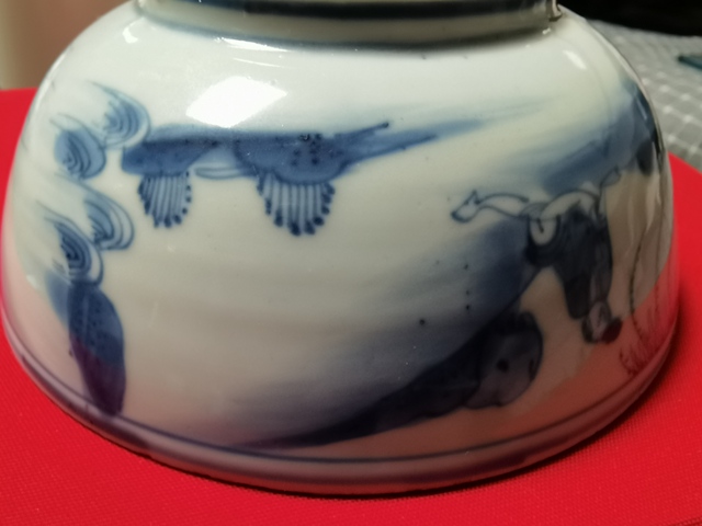 古玩陶瓷明晚期青花山水高士圖碗真品鑒賞圖