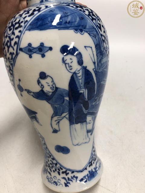 古玩陶瓷清晚·青花開窗仕女嬰戲紋雞腿瓶拍賣，當前價格1388元