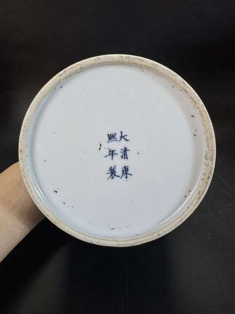 古玩陶瓷新仿晚清青花洗口尊真品鑒賞圖