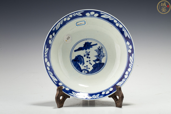 古玩陶瓷清晚·青花三星人物紋折沿淺碗真品鑒賞圖