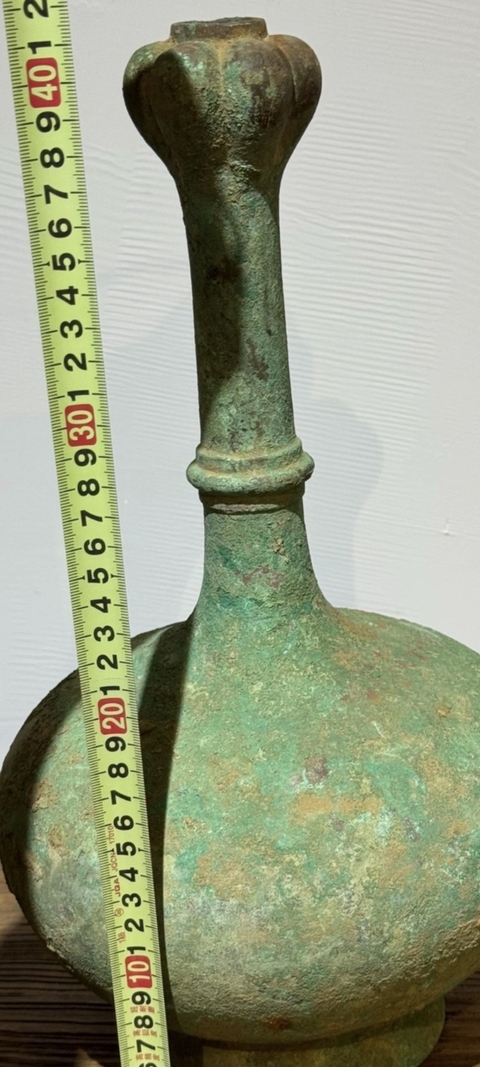古玩銅器漢代青銅蒜頭瓶真品鑒賞圖