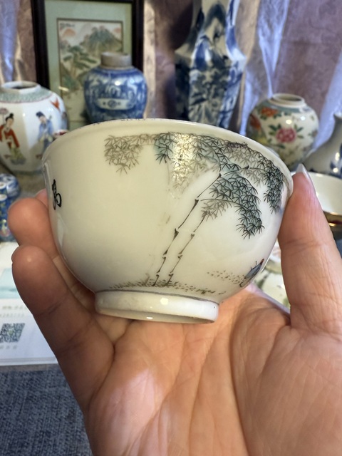 古玩陶瓷民國·粉彩竹林人物紋茶圓 真品鑒賞圖