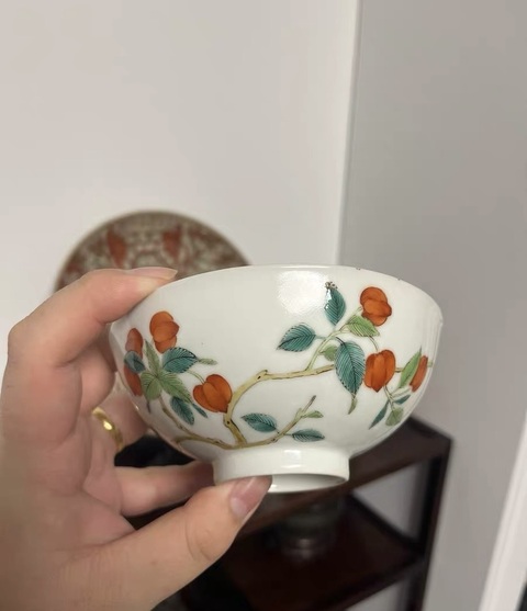 古玩陶瓷清道光 粉彩櫻桃紋碗真品鑒賞圖