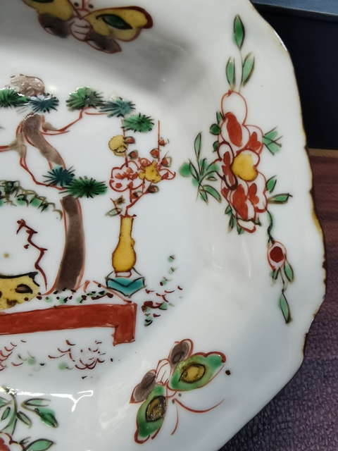 古玩陶瓷明天啟 五彩博古紋六方盤真品鑒賞圖