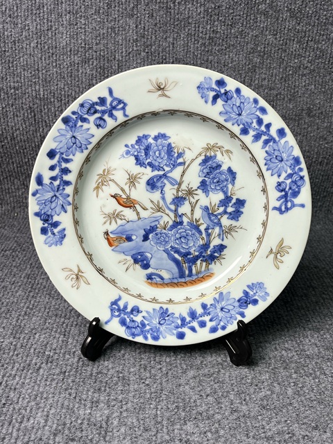 古玩陶瓷青花加彩洞石牡丹紋賞盤真品鑒賞圖