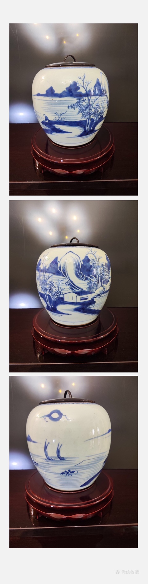 古玩陶瓷清中乾隆青花山水人物罐拍賣，當前價格1680元