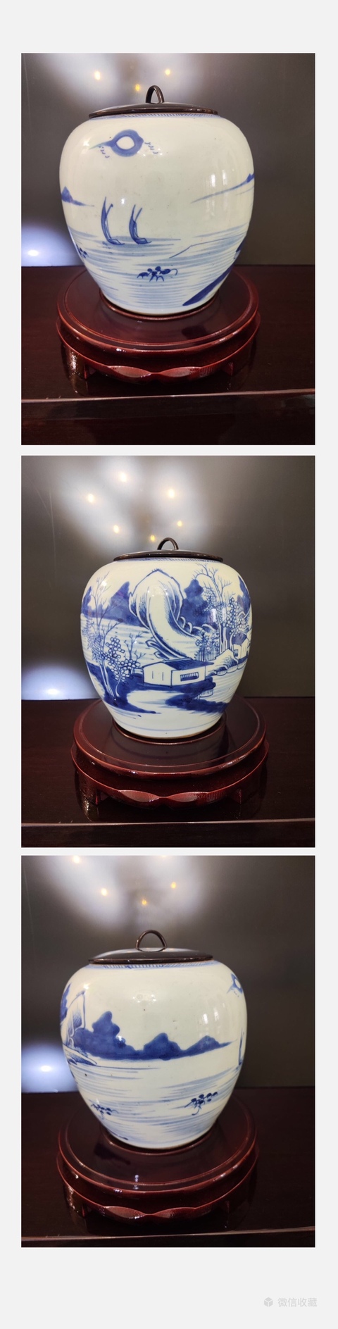 古玩陶瓷清中乾隆青花山水人物罐拍賣，當前價格1680元