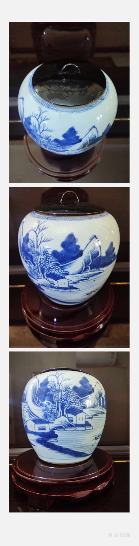 古玩陶瓷清中乾隆青花山水人物罐拍賣，當前價格1680元