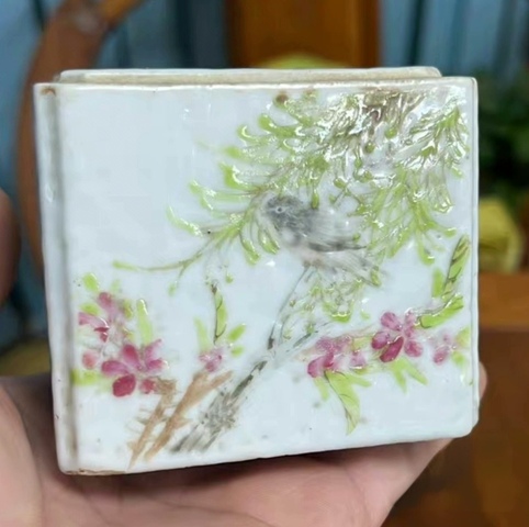 古玩陶瓷淺絳花鳥溫酒器真品鑒賞圖