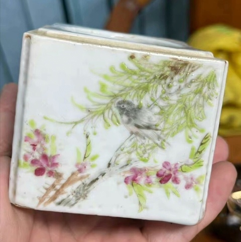 古玩陶瓷淺絳花鳥溫酒器真品鑒賞圖