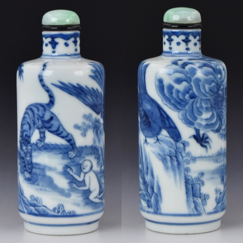 古玩陶瓷青花人物故事紋鼻煙壺，疑似復(fù)窯真品鑒賞圖