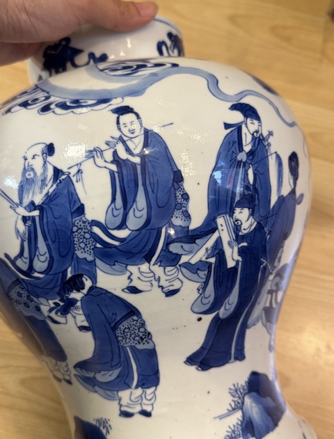 古玩陶瓷青花八仙紋將軍罐真品鑒賞圖