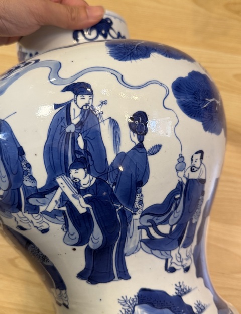 古玩陶瓷青花八仙紋將軍罐真品鑒賞圖