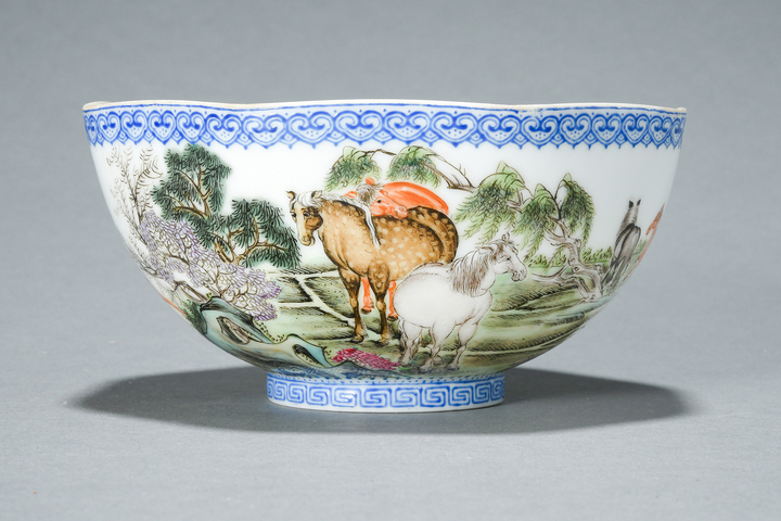 古玩陶瓷馬紋碗薄胎瓷八方碗真品鑒賞圖