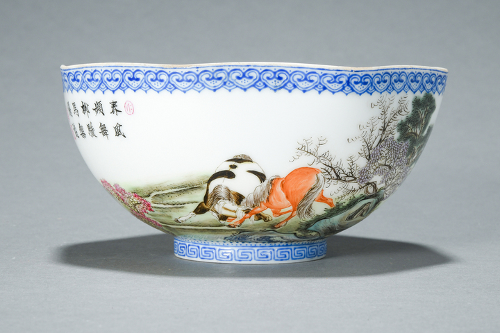 古玩陶瓷馬紋碗薄胎瓷八方碗真品鑒賞圖