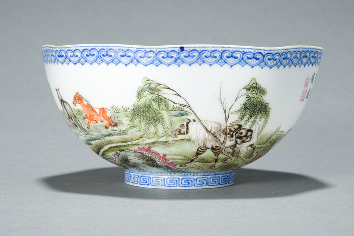 古玩陶瓷馬紋碗薄胎瓷八方碗真品鑒賞圖