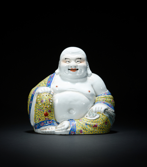 古玩陶瓷彌勒佛粉彩塑像真品鑒賞圖