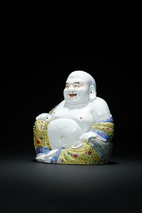 古玩陶瓷彌勒佛粉彩塑像真品鑒賞圖